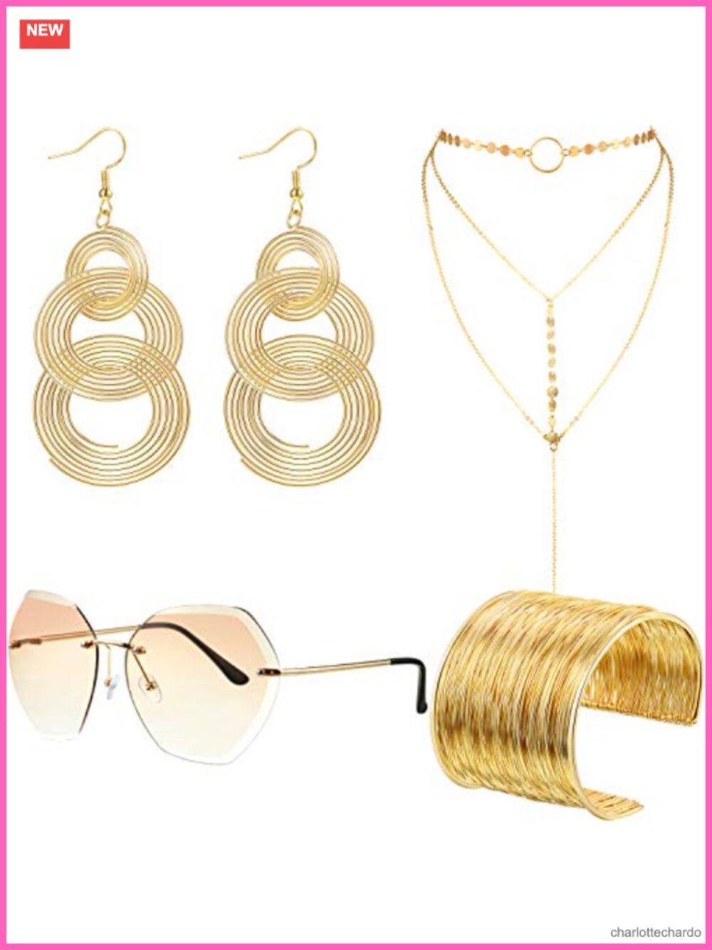 70s Disco Accessory Set: Sunglasses, Bracelet, Choker & Earrings